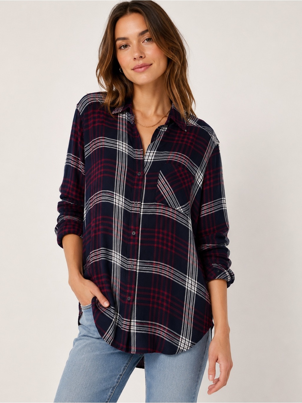 Rails Hunter Navy Burgundy Plaid Button Down Shirt – Size Small